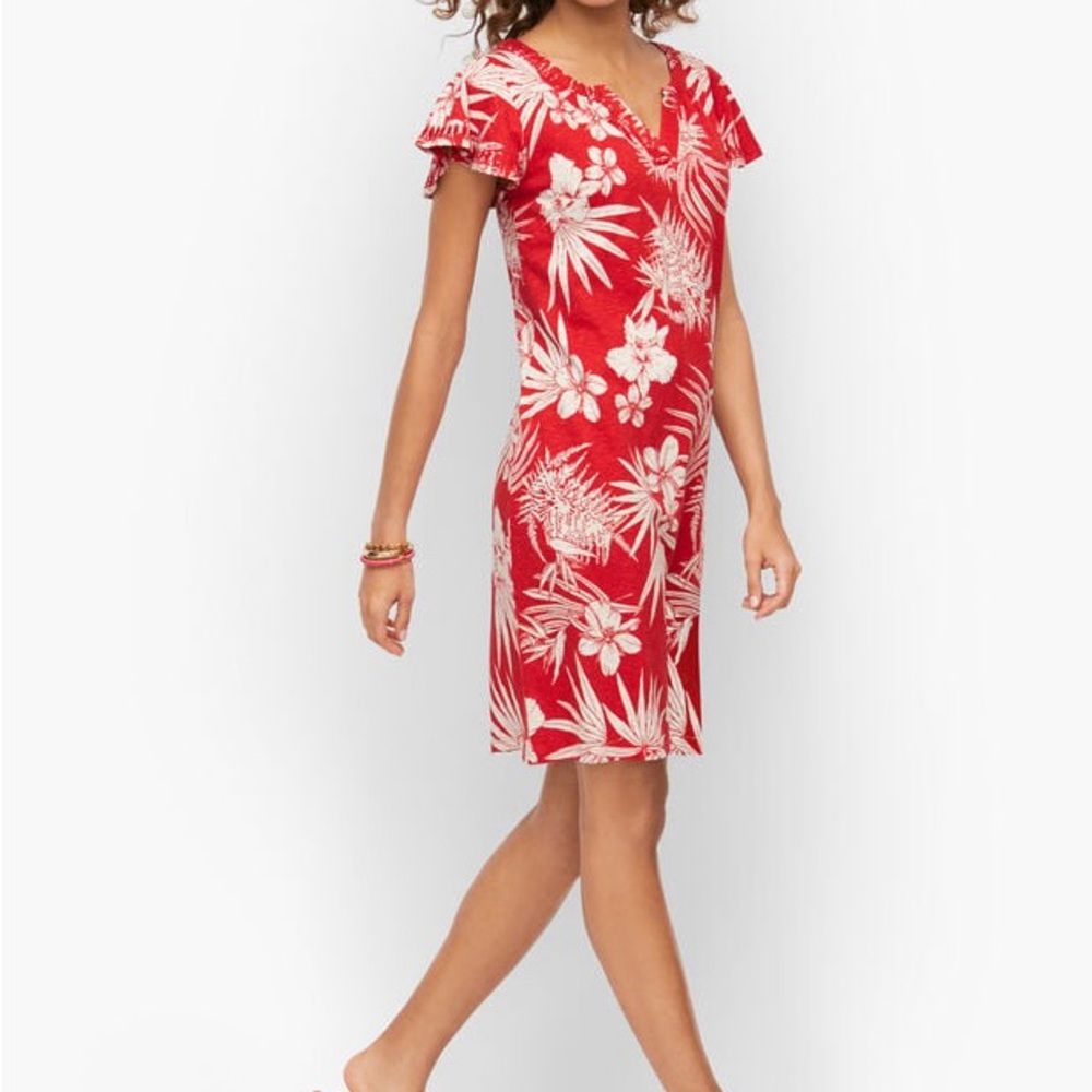 Talbots FLUTTER SLEEVE EMBROIDERED SHIFT DRESS - TROPICAL PRINT Size Medium Peti